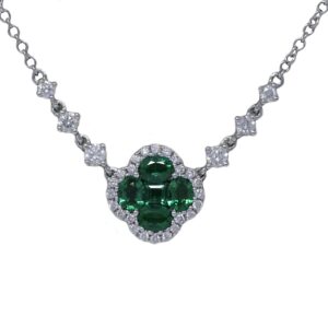 18k White Gold Emerald and Diamond Necklace