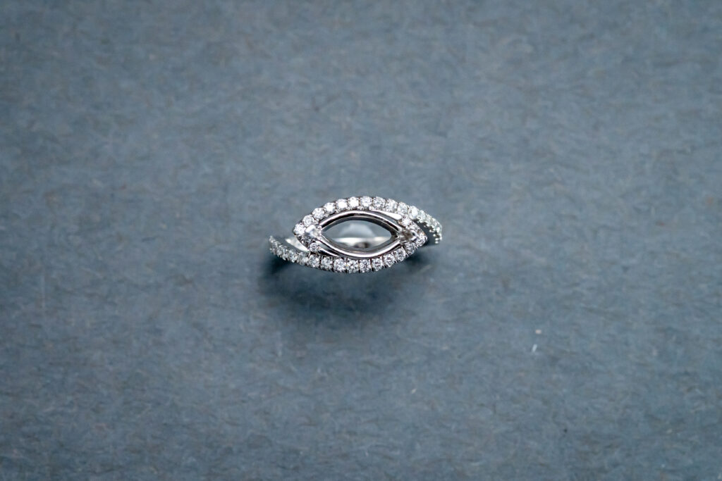 White Diamond Pearl Leaf engagement ring 