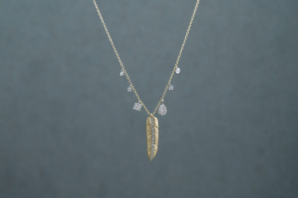 Yellow Gold and White feather necklace 