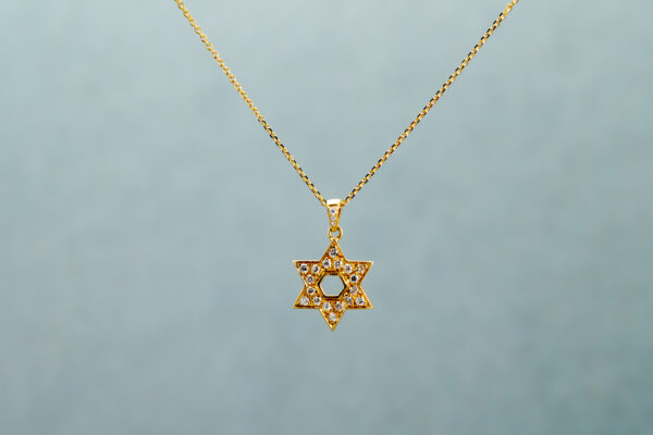 Star of David Gold necklace with small gemstones 