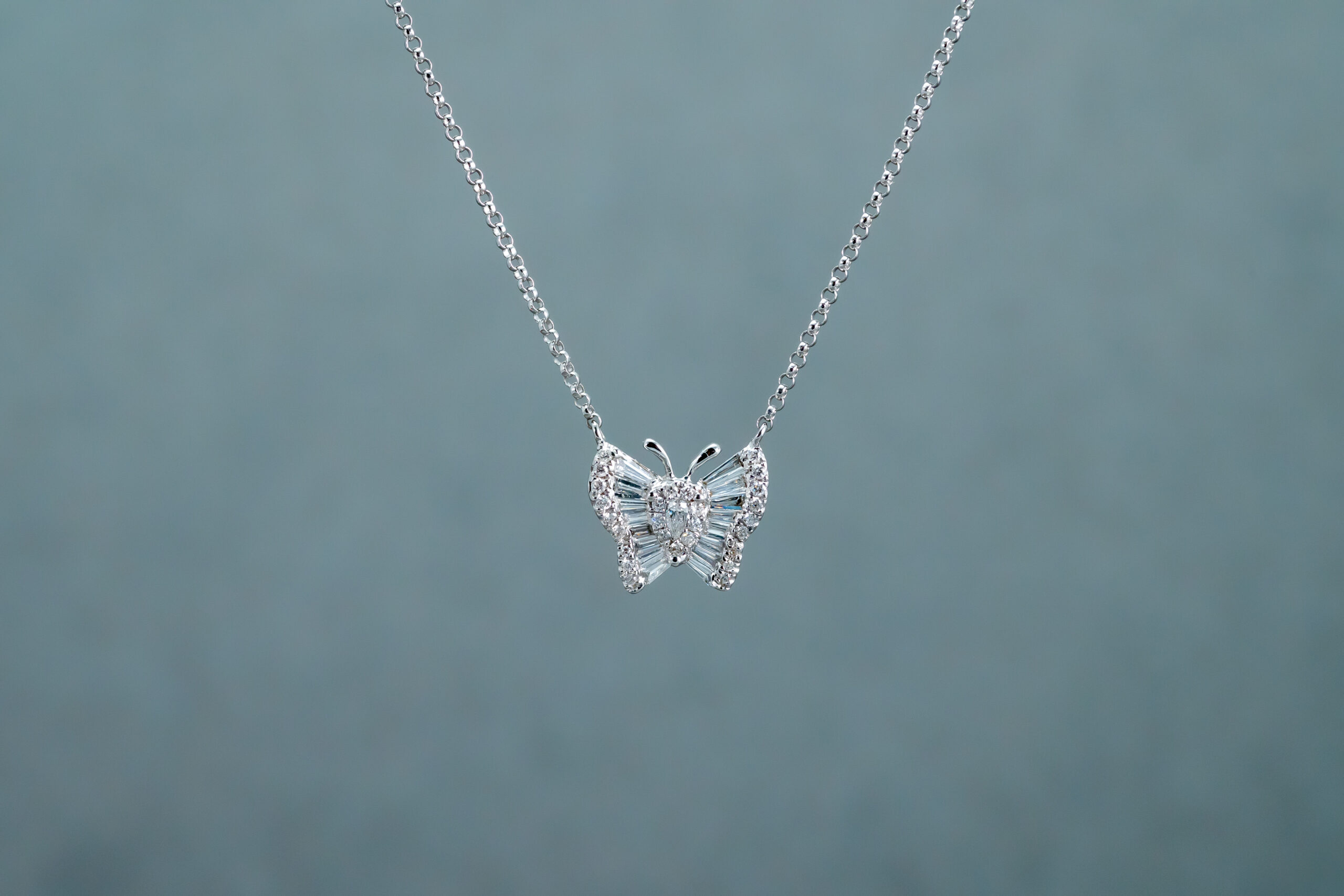 14K White Gold Diamond Butterfly Pendant - Fuenfer Jewelers