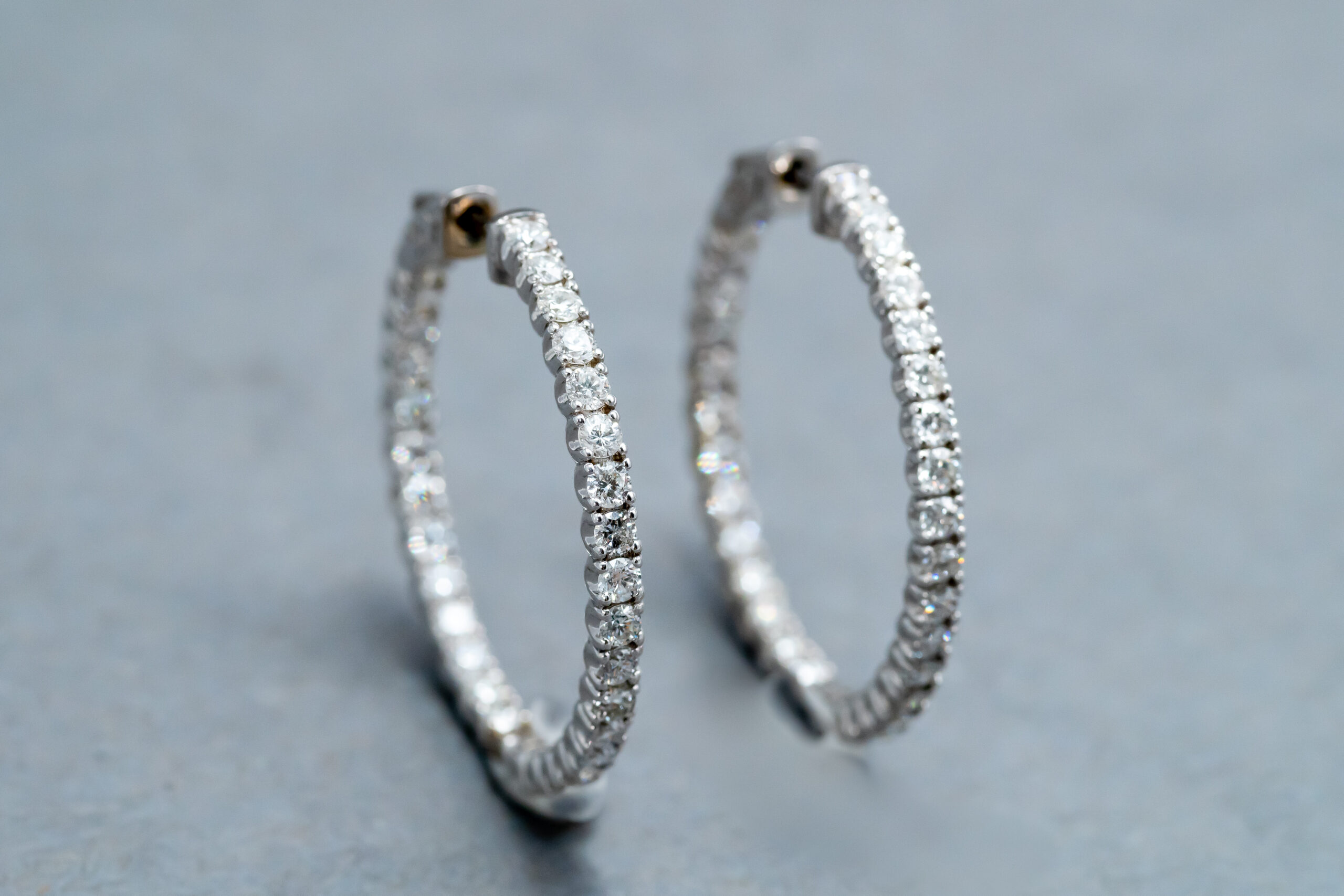 14K White Gold Diamond Hoop Earrings - Fuenfer Jewelers