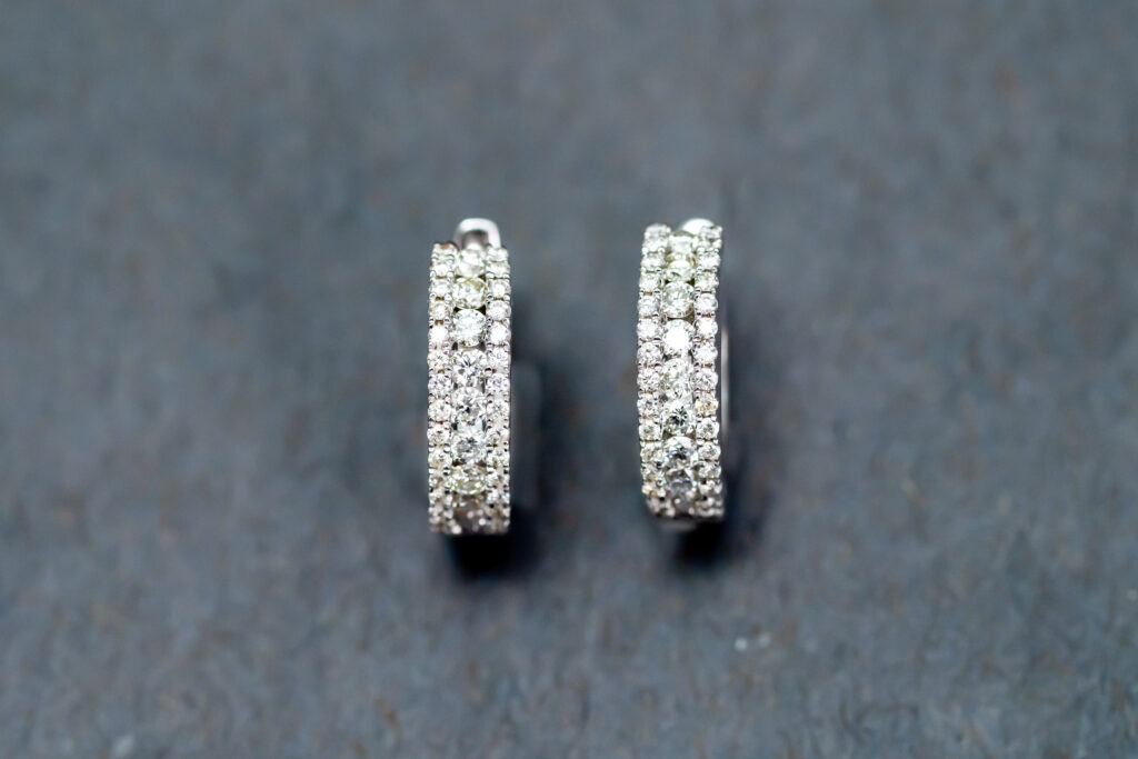 14k White Gold Diamond Huggie earrings 