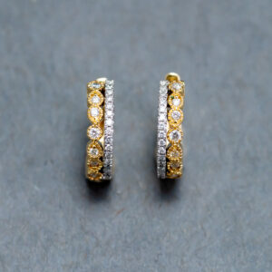 14k Yellow and White Gold Diamond Huggie earrings 