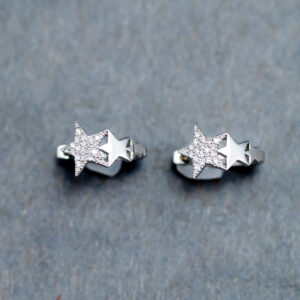 14k White Gold Diamond Star Huggie earrings 