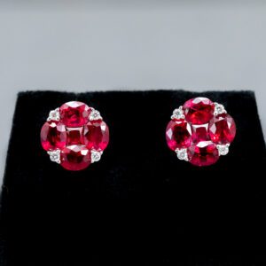 14k White Gold Ruby and Diamond stud cluster earring 