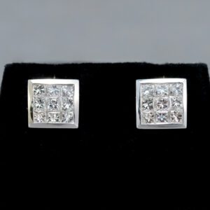 18k White Gold Diamond invisible set Stud earrings 