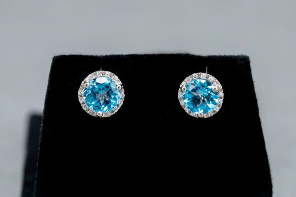14k White Gold Blue Topaz and Diamond Stud earrings  