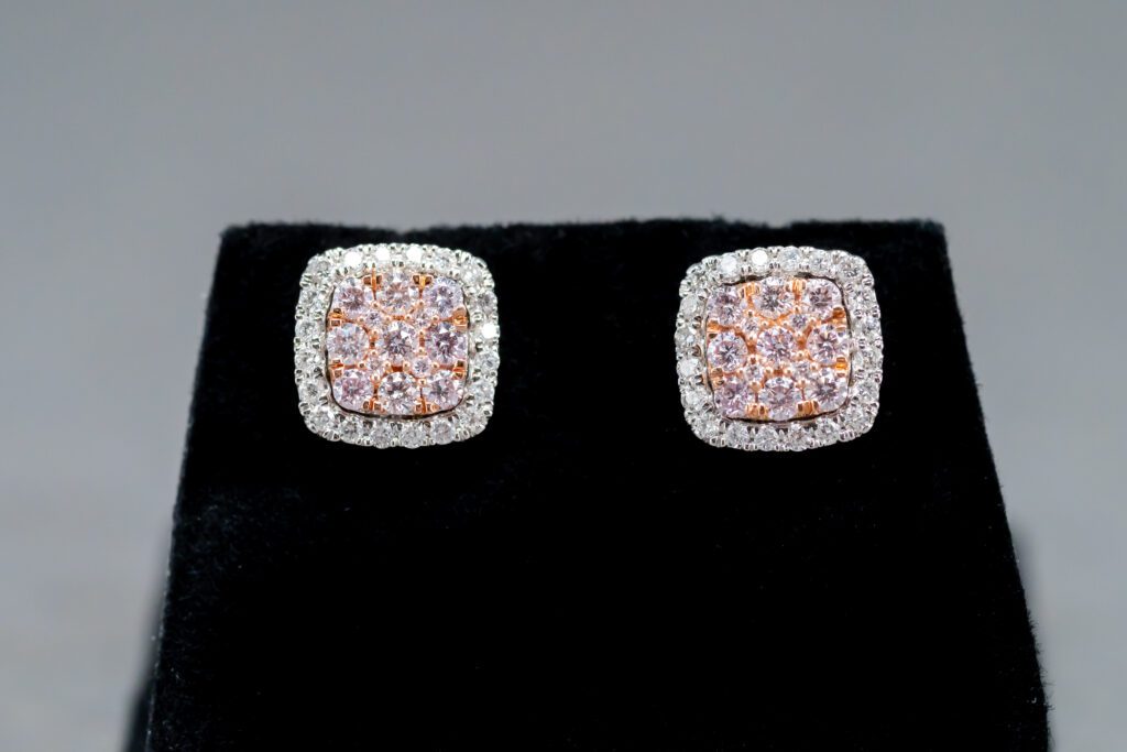 14k White and Rose Gold Diamond stud cluster earring 