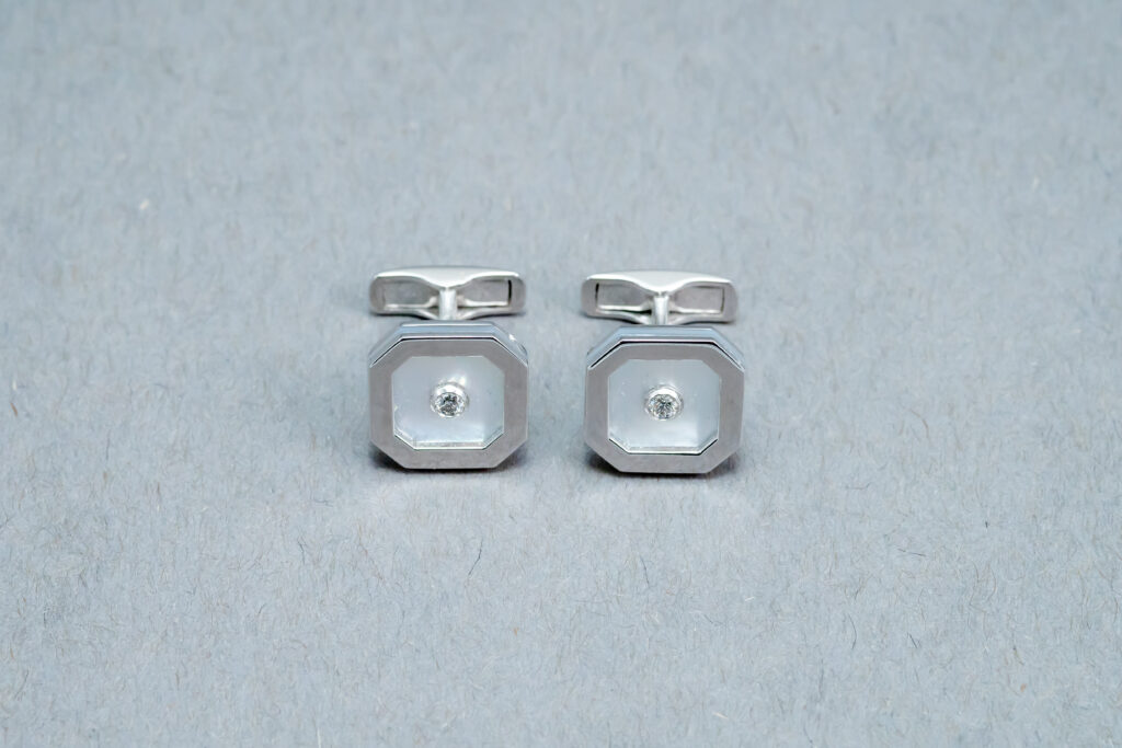 14k White Gold Mother of Pearl and Diamond cufflinks