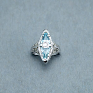14k White Gold Aquamarine and Diamond ring