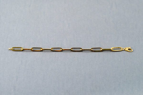A chain of gold colored links is shown.
