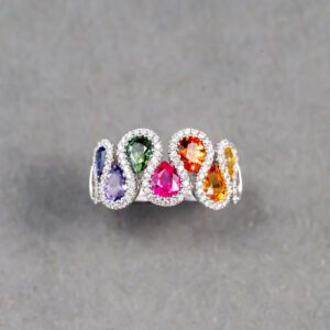 A ring with different colored stones on it.