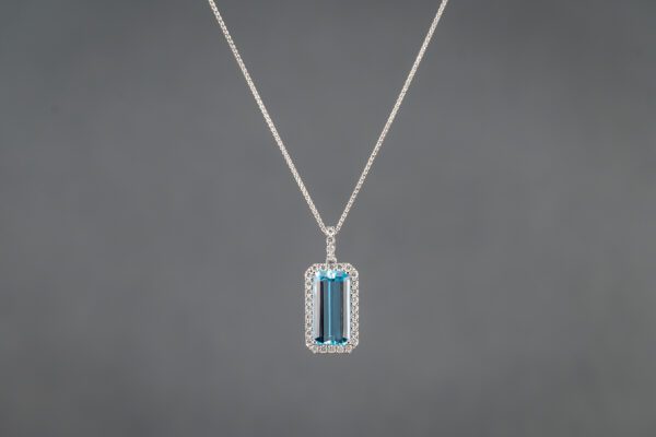 14K White Gold Aquamarine and Diamond Pendant