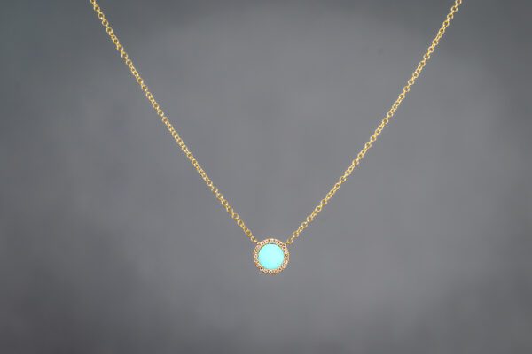 14K Yellow Gold Turquoise and Diamond Pendant