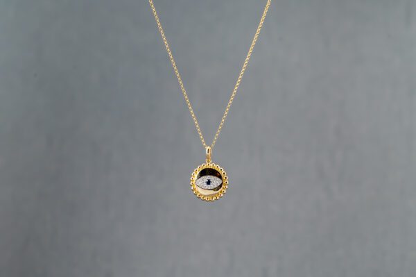 14K Yellow Gold Sapphire and Diamond Evil Eye Pendant