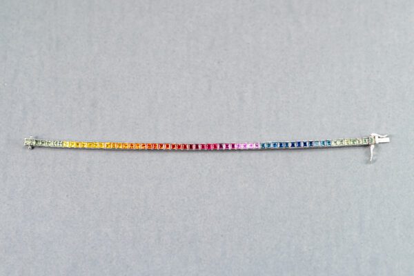 14K White Gold Rainbow Sapphire Bracelet