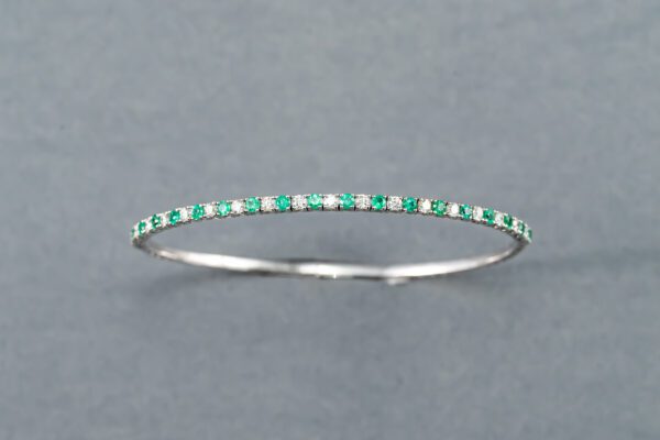 14k White Gold Diamond and Emerald Flexible Bracelet