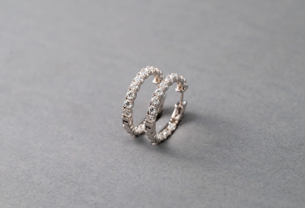 14K White Gold Diamond Lab Grown Hoop Earrings