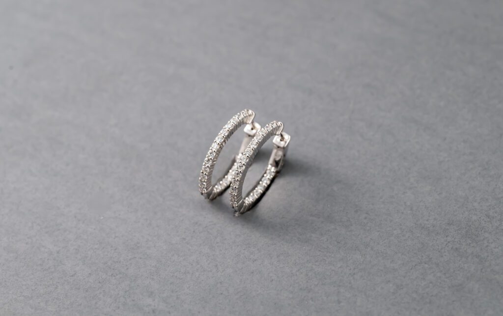14K White Gold Diamond Hoop Earrings