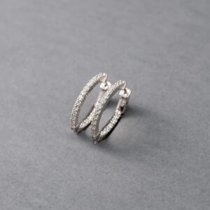 14K White Gold Diamond Hoop Earrings