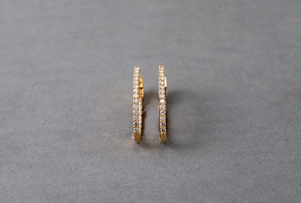 14k Yellow Gold Diamond Hoop Earrings
