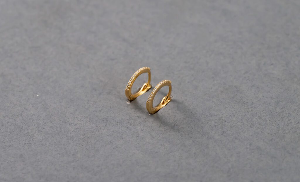 14K Yellow Gold Diamond Huggie Earrings