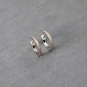 18K White Gold Diamond Huggie Earring