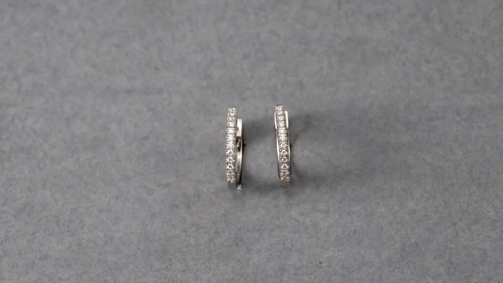 14k White Gold Diamond Huggie Earrings