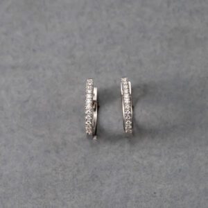 14k White Gold Diamond Huggie Earrings