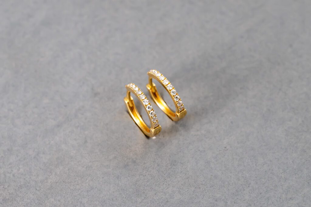 18k Yellow Gold Diamond Huggie Earrings