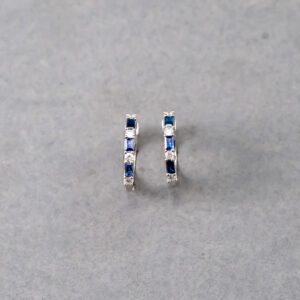 14k White Gold Diamond and Sapphire Hoop Earrings