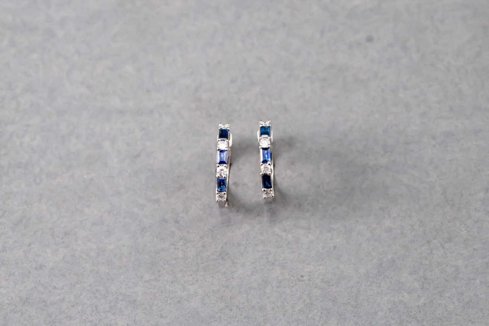 14k White Gold Diamond and Sapphire Hoop Earrings