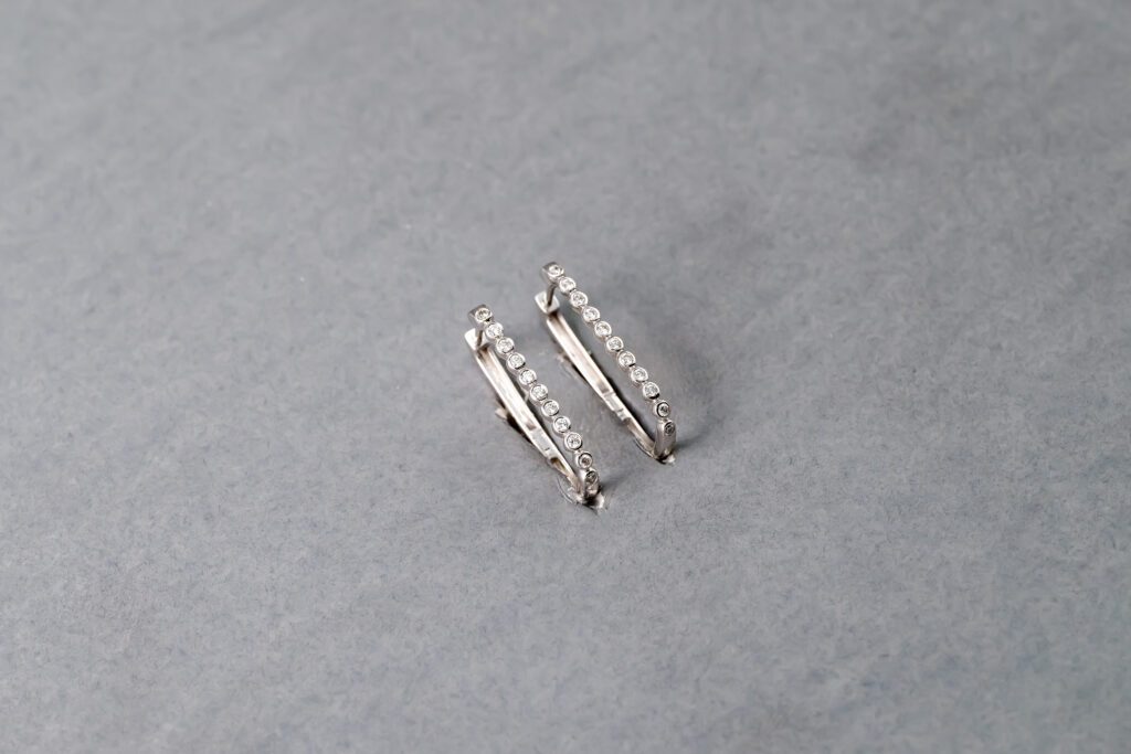 14k White Gold Diamond Hoop Earrings