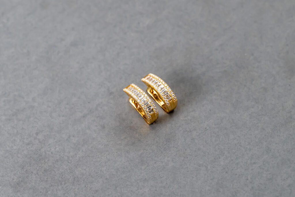 18k Yellow Gold Diamond Hoop Earrings