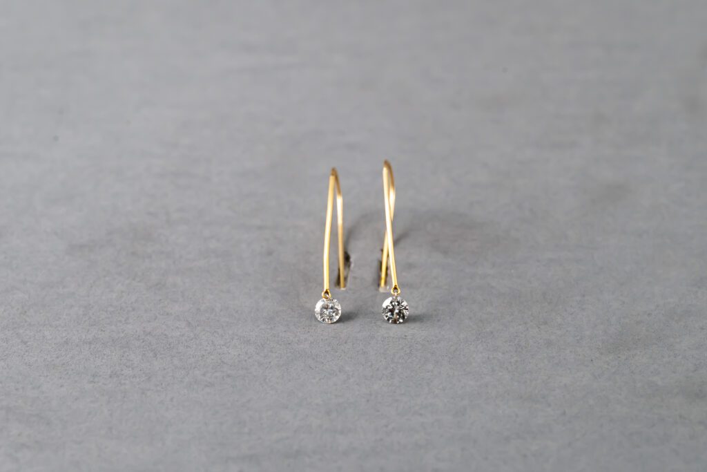 14k Yellow Gold Diamond Hanging Earrings