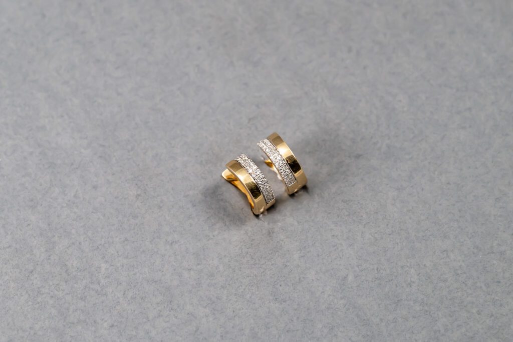 14k Yellow Gold Diamond Huggie Earrings