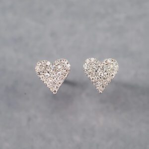 14k White Gold Diamond Heart Earrings