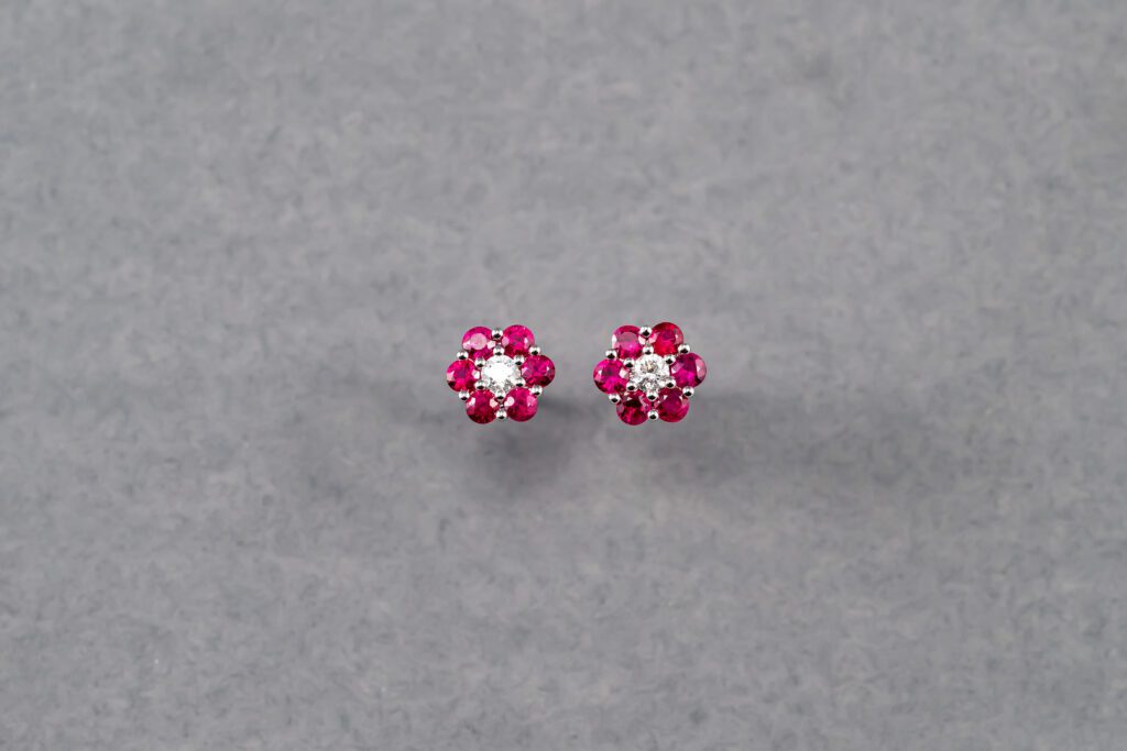 14k White Gold Ruby and Diamond Earrings