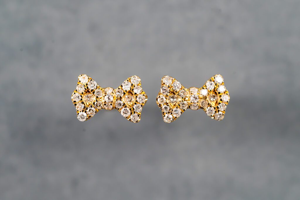 14K Yellow Gold Diamond Bow Studs
