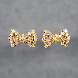 14K Yellow Gold Diamond Bow Studs