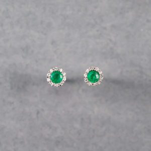 14K White Gold Emerald and Diamond Stud Earrings