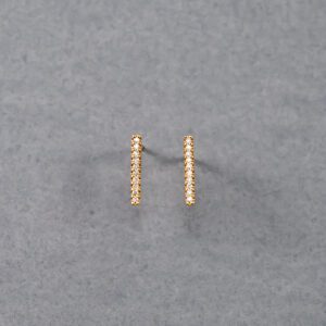 14k Yellow Gold Diamond Bar Stud Earrings