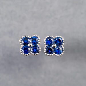 14k White Gold Sapphire Clover Stud Earrings