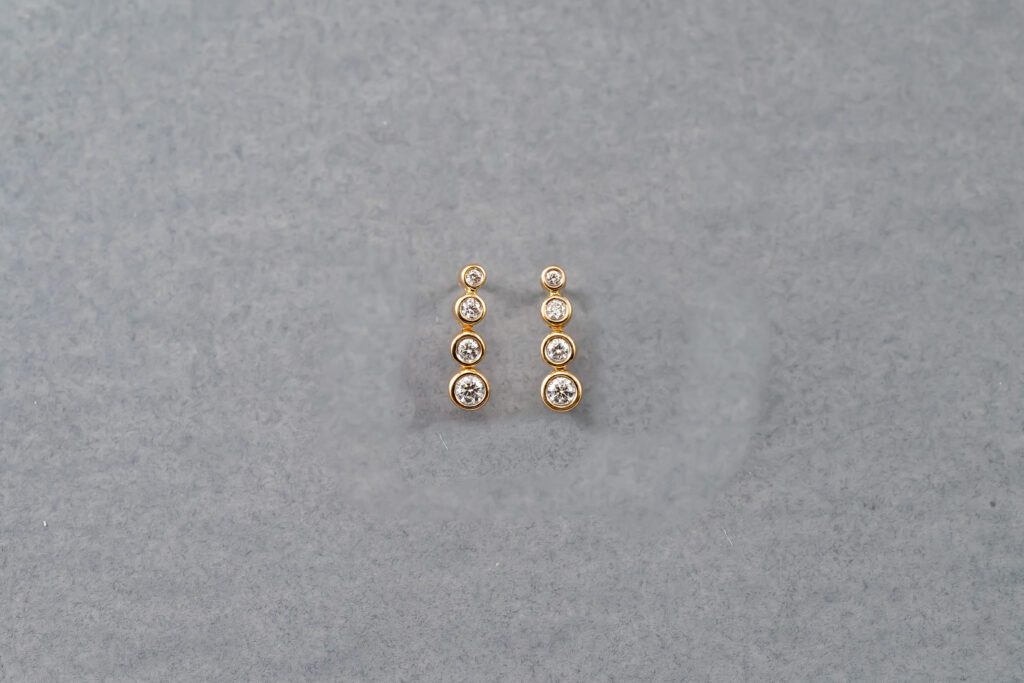 14k Yellow Gold Diamond Bezel Bar Stud Earrings