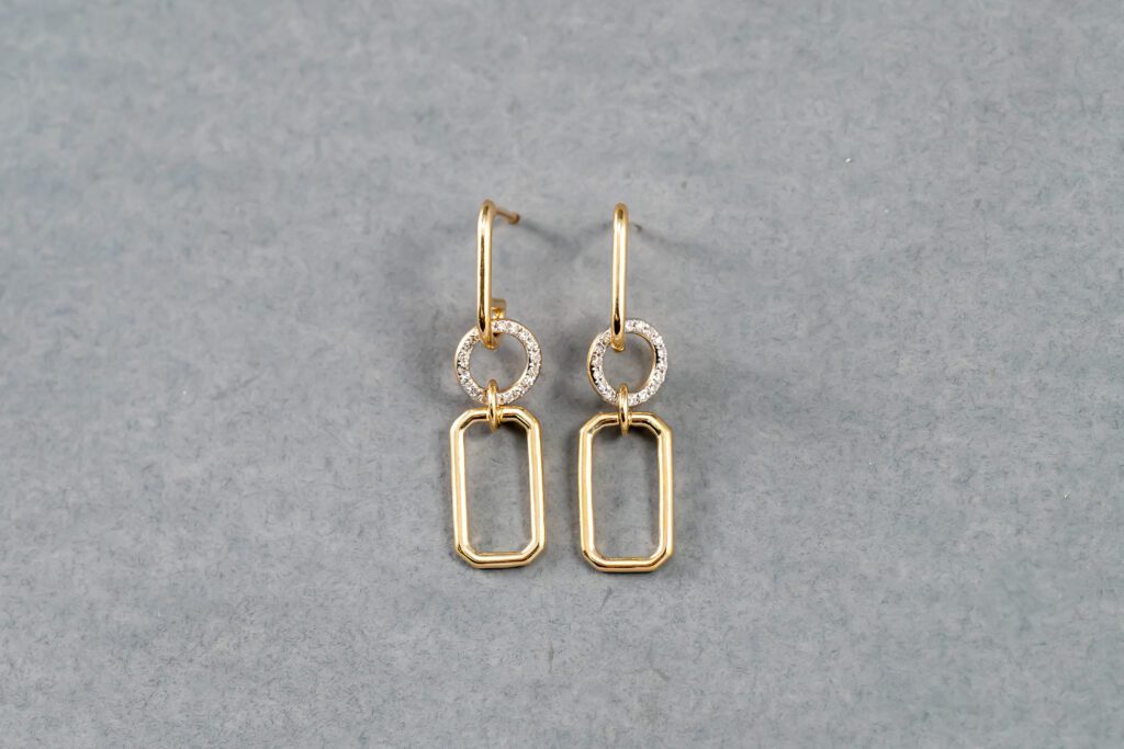 14k Yellow Gold Diamond Hanging Earrings