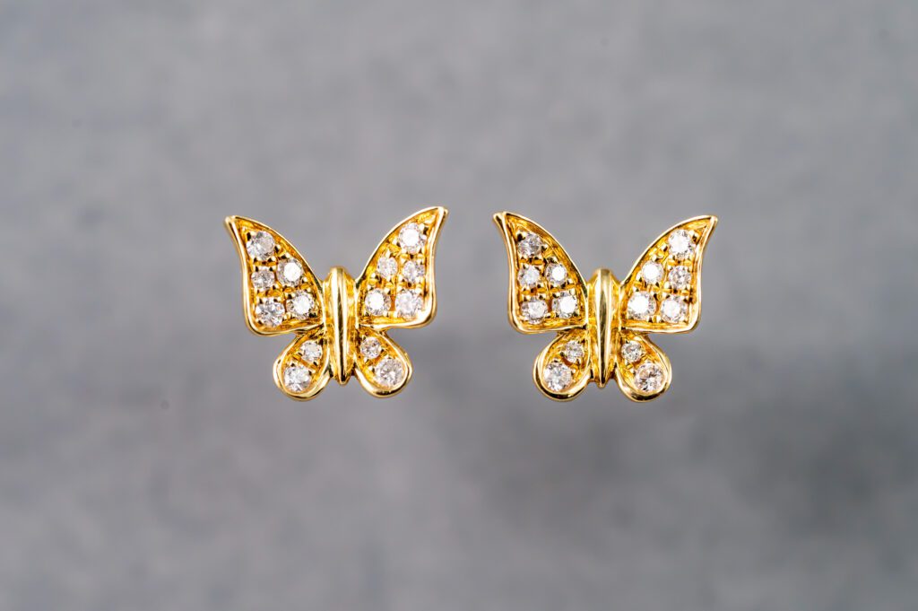 18K Yellow Gold Diamond Butterfly Stud Earrings