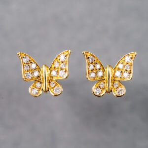 18K Yellow Gold Diamond Butterfly Stud Earrings