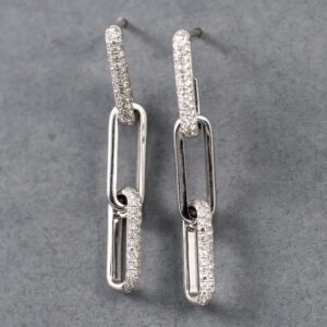 14k White Gold Diamond Hanging Paper Clip Earring
