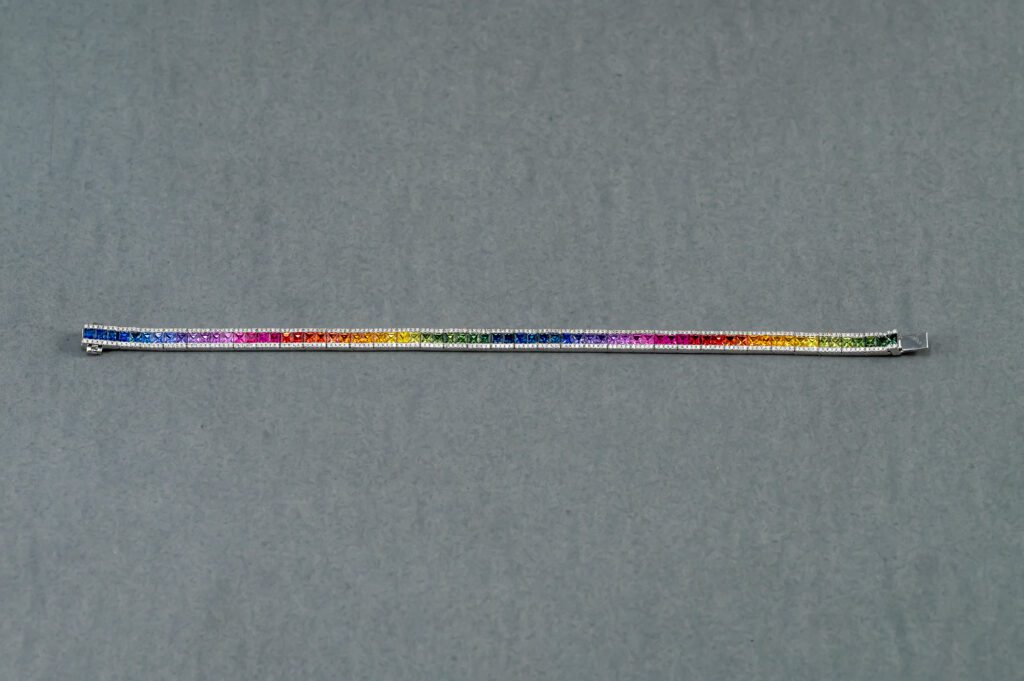 18K White Gold Rainbow Sapphire and Diamond Bracelet